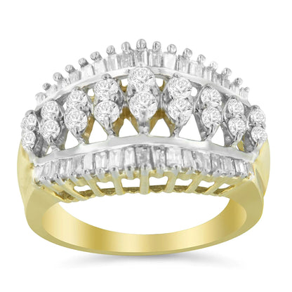 10KT Two-Tone Gold Diamond Cluster Band (1 cttw, I-J Color, I1-I2 Clarity) WEM Support (www.WEM.support)