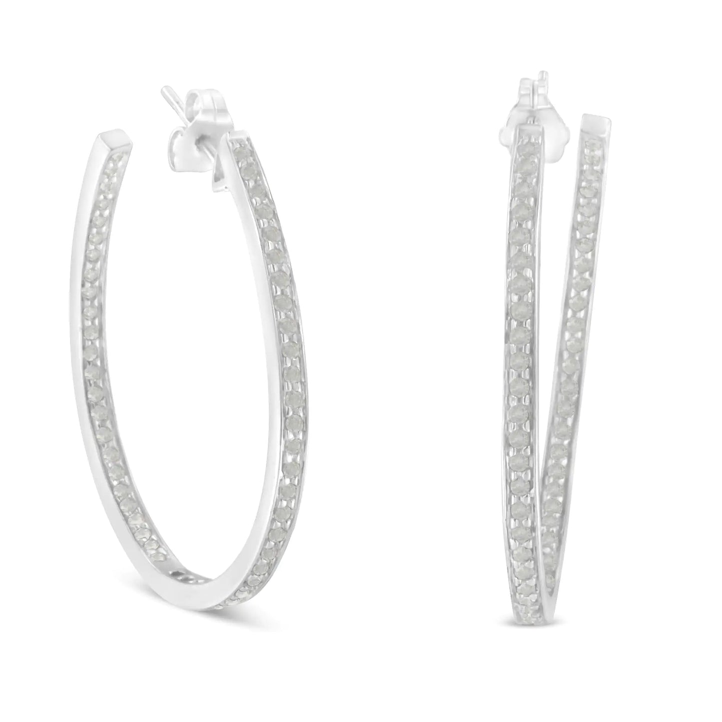 14K White Gold Round Diamond Hoop Earrings (1 cttw, H-I Color, I1-I2 Clarity) WEM Support (www.WEM.support)