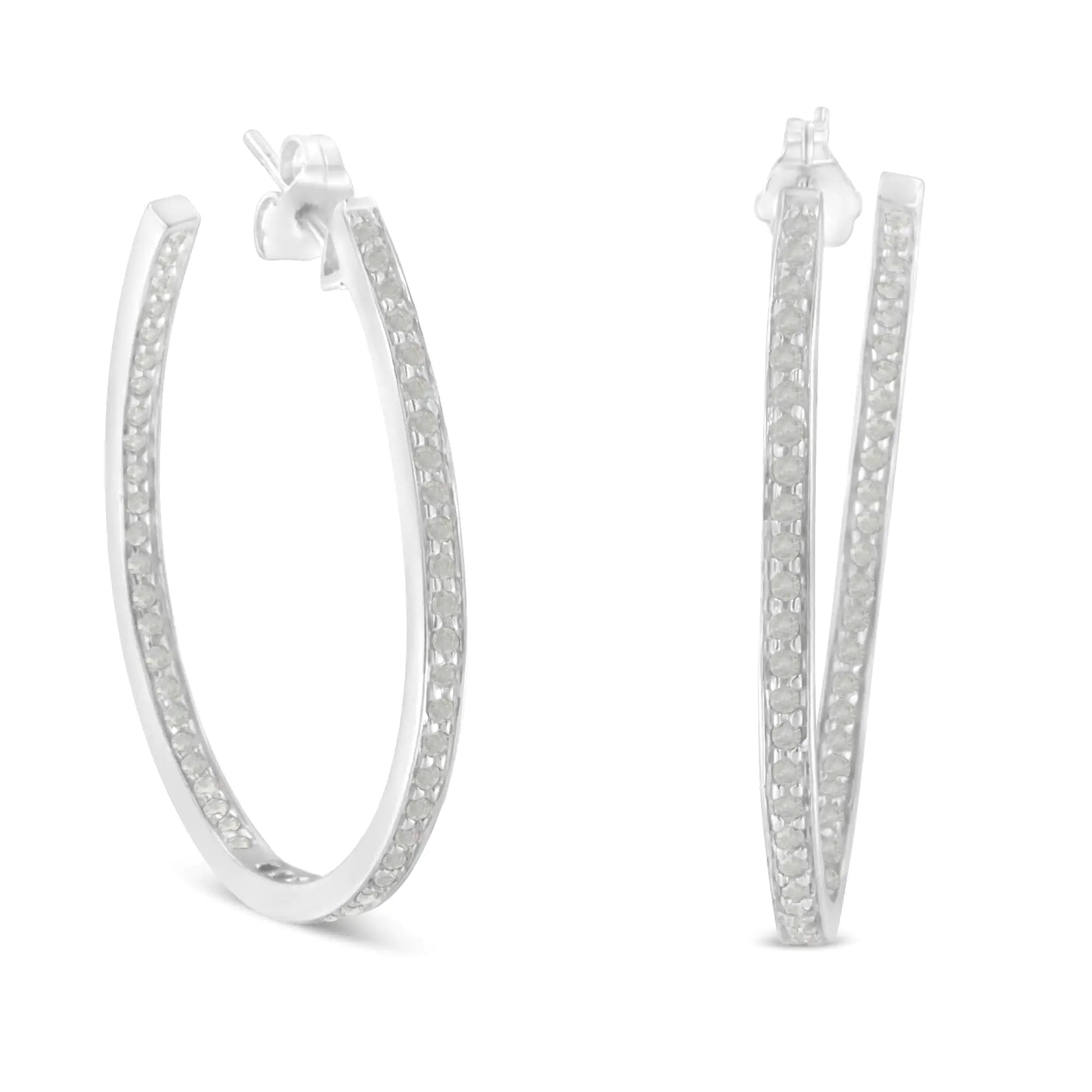 14K White Gold Round Diamond Hoop Earrings (1 cttw, H-I Color, I1-I2 Clarity) WEM Support (www.WEM.support)