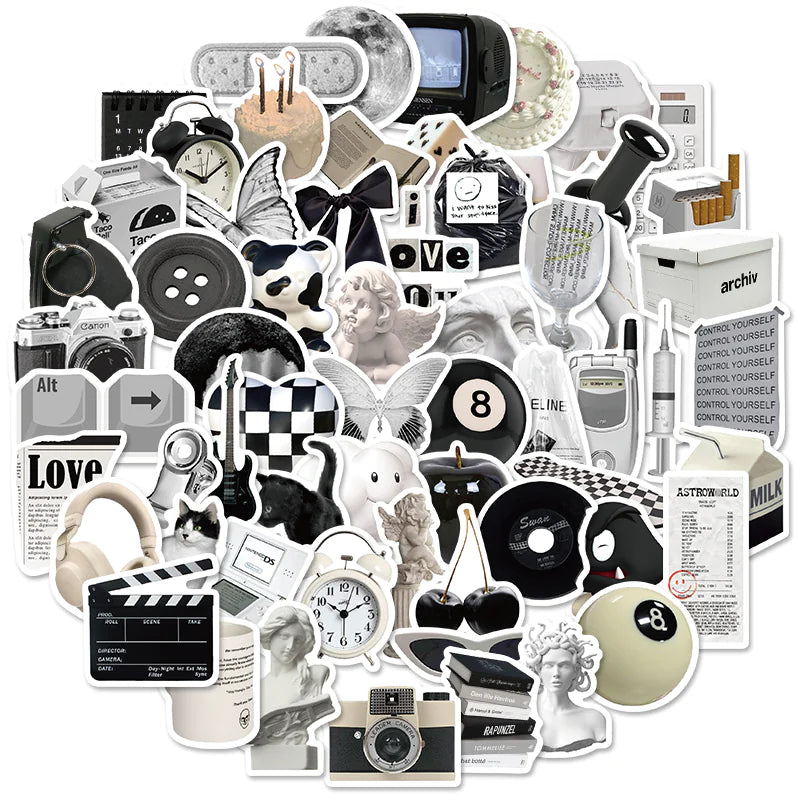 Black & White Minimalist Waterproof Stickers WEM Support (www.WEM.support)