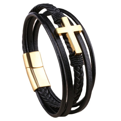 Men's Retro Braided Leather & Steel Bracelet