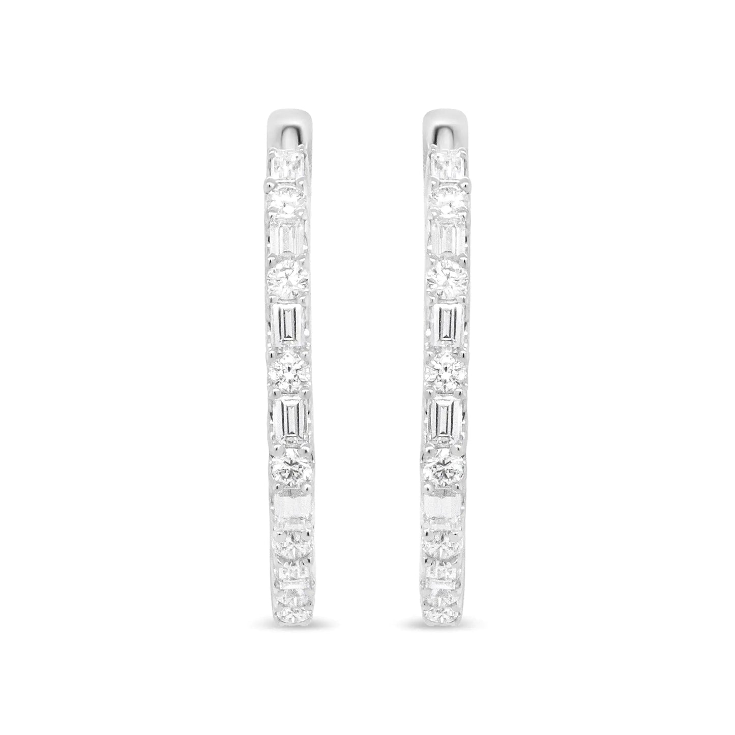 14K White Gold 1 3/4 Cttw Round and Baguette Diamond Hoop Earrings - (H-I Color, SI2-I1 Clarity) WEM Support (www.WEM.support)