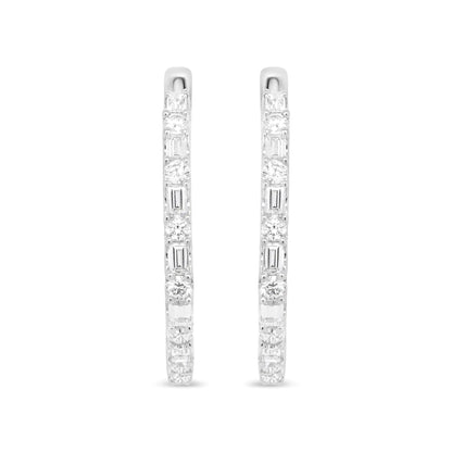 14K White Gold 1 3/4 Cttw Round and Baguette Diamond Hoop Earrings - (H-I Color, SI2-I1 Clarity) WEM Support (www.WEM.support)