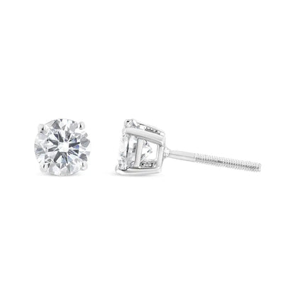 14K White Gold 1.00 Cttw Round Brilliant-Cut Near Colorless Diamond Classic 4-Prong Stud Earrings with Screw Backs (J-K Color, I1-I2 Clarity) WEM Support (www.WEM.support)