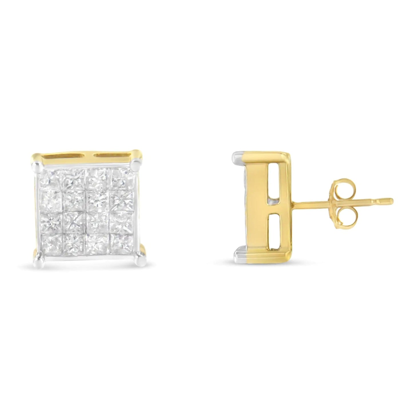 10K Yellow Gold Princess Cut Diamond Stud Earrings (2 cttw, H-I Color, I2-I3 Clarity) WEM Support (www.WEM.support)