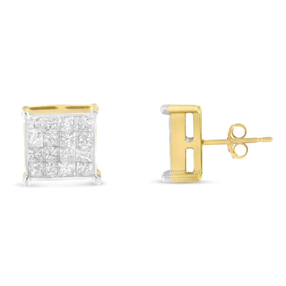 10K Yellow Gold Princess Cut Diamond Stud Earrings (2 cttw, H-I Color, I2-I3 Clarity) WEM Support (www.WEM.support)