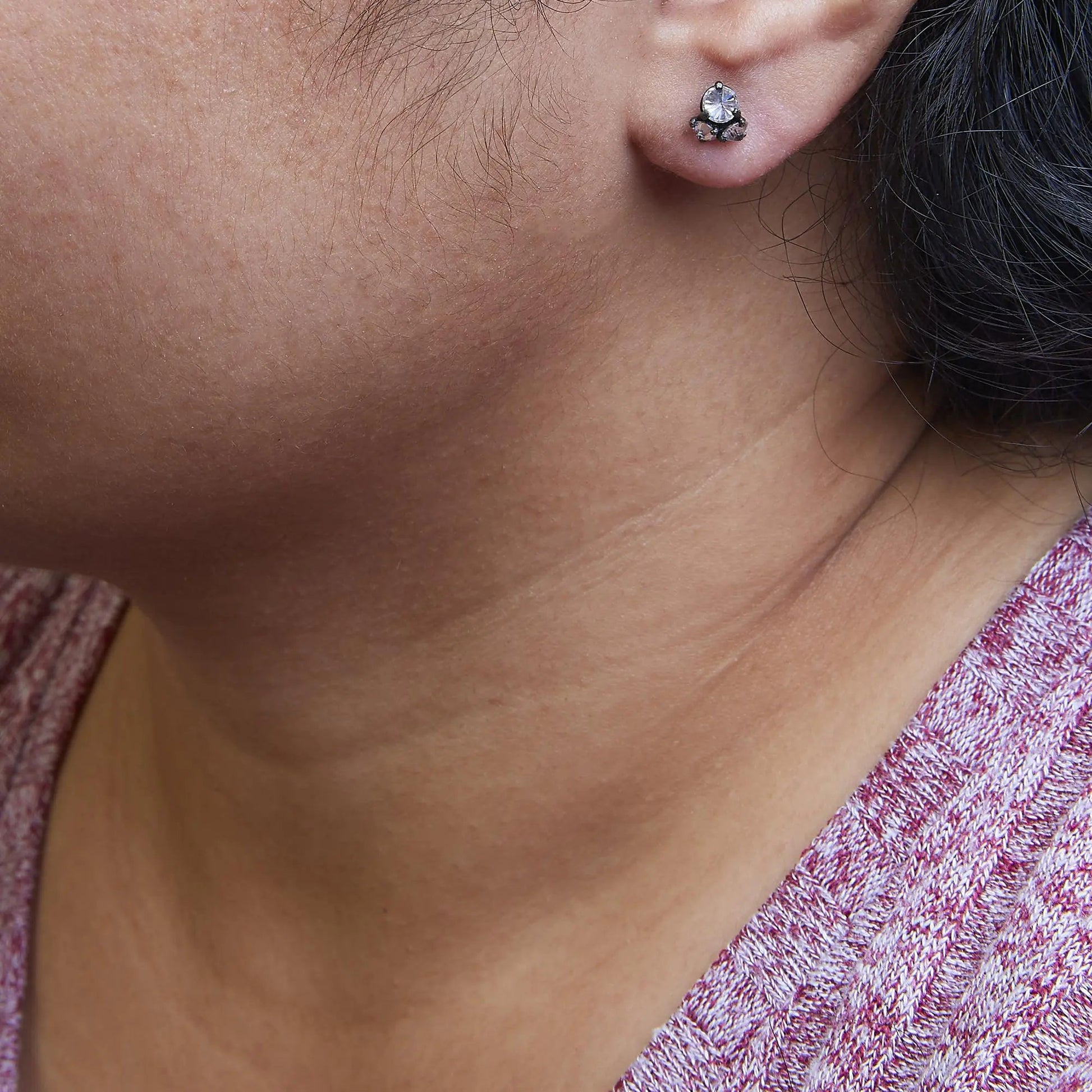 14K Yellow Gold and Black Oxidized Reverse Set 1 1/4 Cttw Diamond Trio Stud Earrings (I-J Color, I1-I2 Clarity) WEM Support (www.WEM.support)