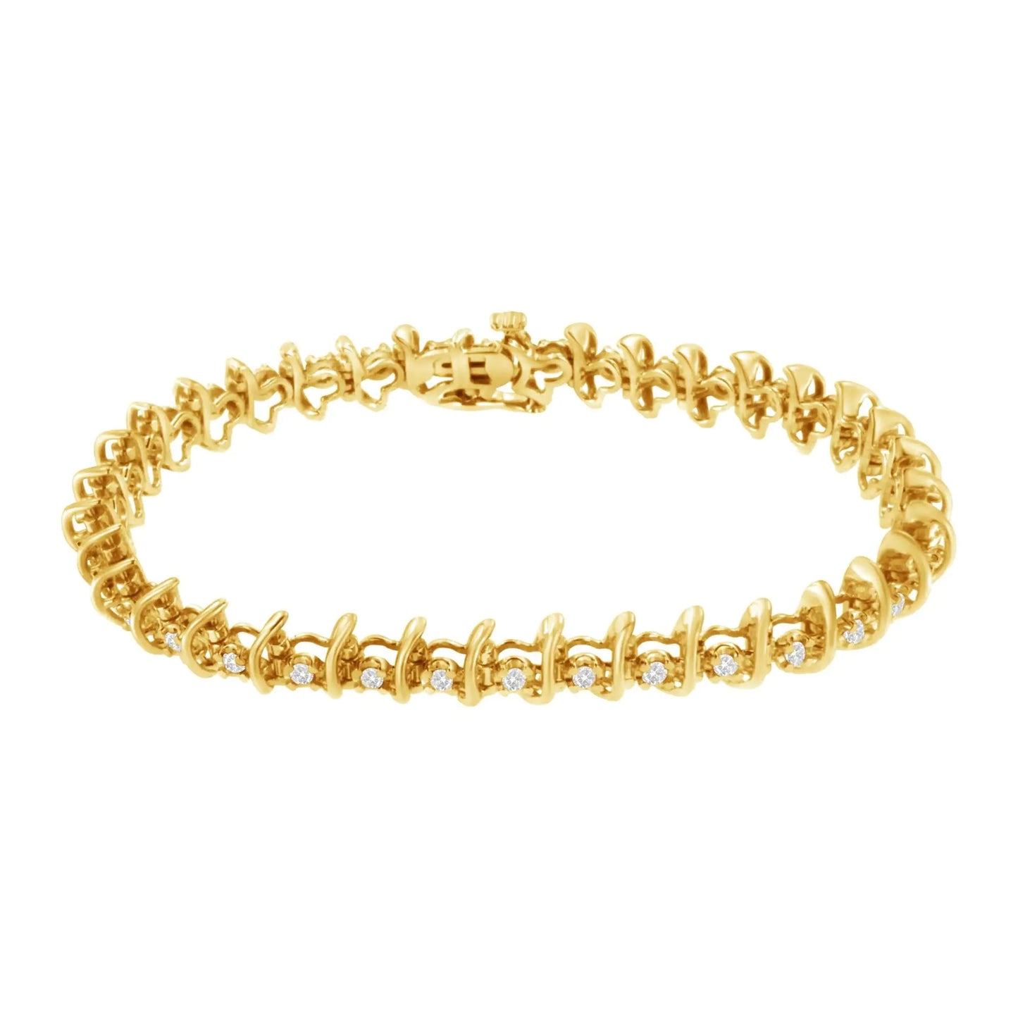 10KT Yellow Gold Plated .925 Sterling Silver 1 cttw Prong-Set Diamond Link Bracelet (J-K, I1-I2) - 7.5" WEM Support (www.WEM.support)