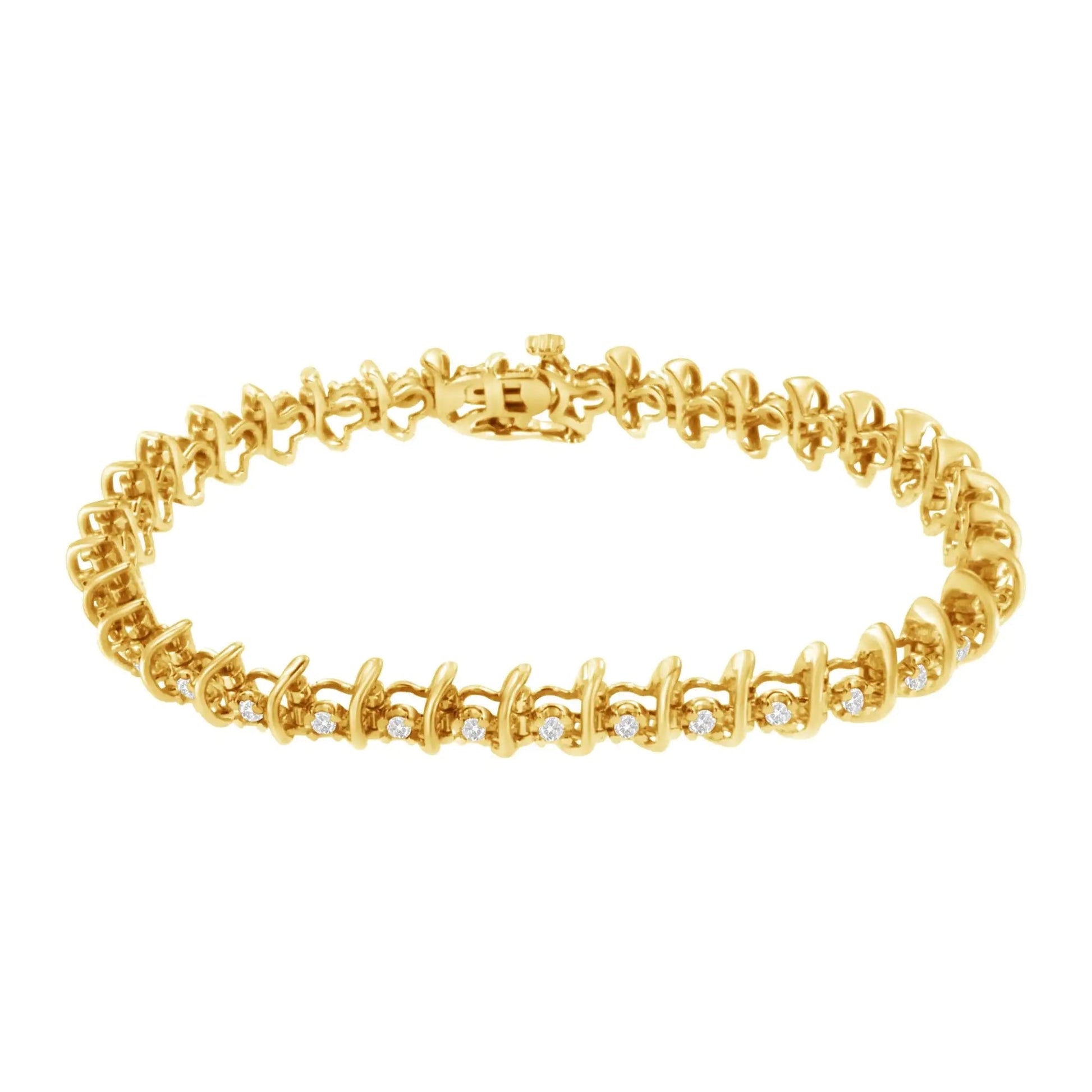 10KT Yellow Gold Plated .925 Sterling Silver 1 cttw Prong-Set Diamond Link Bracelet (J-K, I1-I2) - 7.5" WEM Support (www.WEM.support)