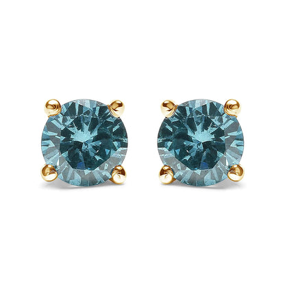 14K Gold 1/2 Cttw Aqua Blue Diamond Screw-Back 4-Prong Classic Stud Earrings (Color Treated, I2-I3) WEM Support (www.WEM.support)