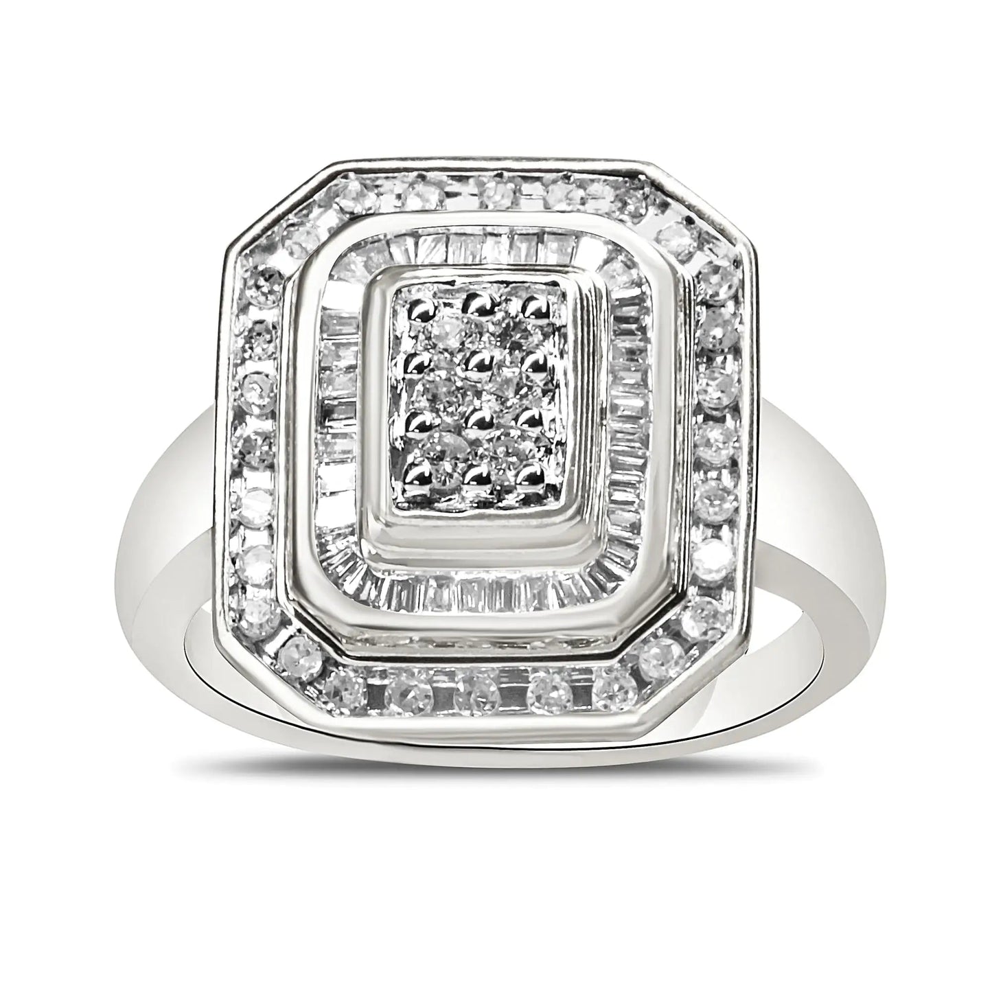 .925 Sterling Silver Round & Baguette Diamond Ring (1 Cttw, I-J Color, I2-I3 Clarity) WEM Support (www.WEM.support)