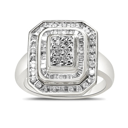 .925 Sterling Silver Round & Baguette Diamond Ring (1 Cttw, I-J Color, I2-I3 Clarity) WEM Support (www.WEM.support)