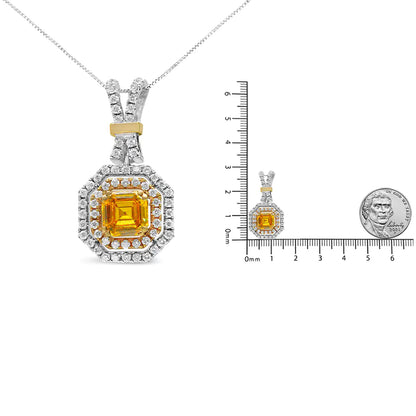 18K White and Yellow Gold 1.75 Cttw Lab Grown Treated Yellow Asscher Center Diamond Halo 18" Pendant Necklace (Yellow/G-H Color, VS1-VS2 Clarity) WEM Support (www.WEM.support)