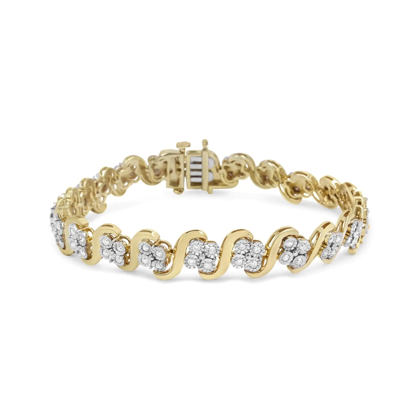 10K Yellow Gold Plated .925 Sterling Silver 1.0 Cttw Diamond "S" Link 7.25" Bracelet (J-K Color, I1-I2 Clarity) WEM Support (www.WEM.support)
