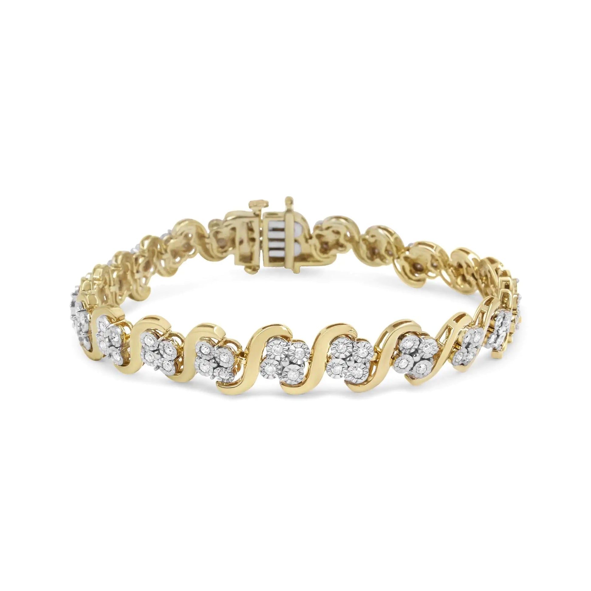 10K Yellow Gold Plated .925 Sterling Silver 1.0 Cttw Diamond "S" Link 7.25" Bracelet (J-K Color, I1-I2 Clarity) WEM Support (www.WEM.support)