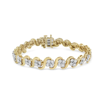 10K Yellow Gold Plated .925 Sterling Silver 1.0 Cttw Diamond "S" Link 7.25" Bracelet (J-K Color, I1-I2 Clarity) WEM Support (www.WEM.support)