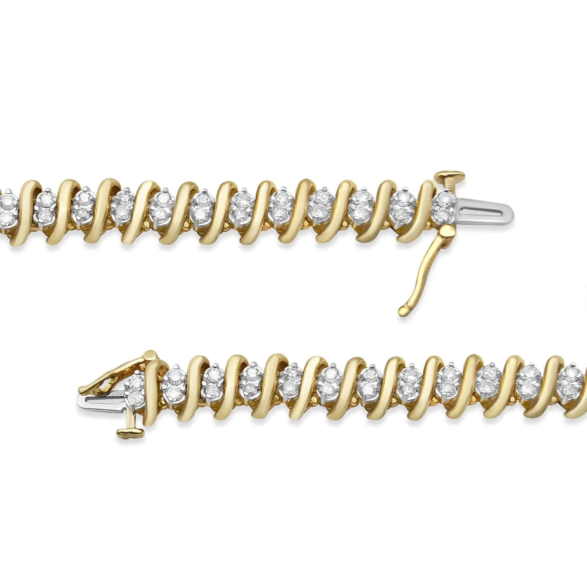 10K Yellow Gold 2.0 Cttw Martini Prong Set Brilliant Round Cut Double Diamond S Link Tennis Bracelet (J-K Color, I1-I2 Clarity) - 7" WEM Support (www.WEM.support)