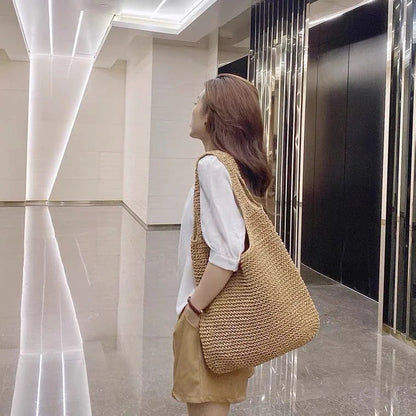 Women's Simple Holiday Straw Shoulder Bag WEM Support (www.WEM.support)