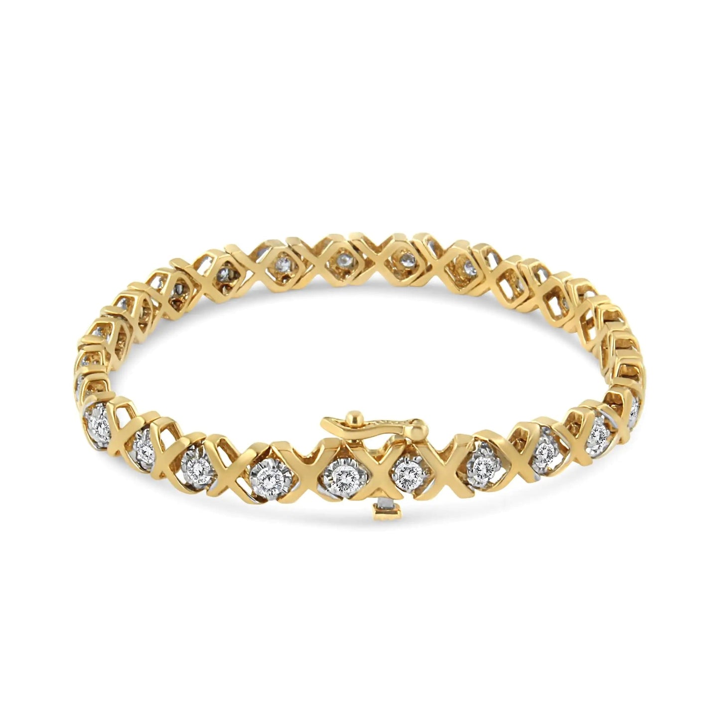 10K Yellow Gold 2.00 Cttw Round-Cut Diamond "X" Link Tennis Bracelet (I-J Color, I3 Clarity) - 7" WEM Support (www.WEM.support)