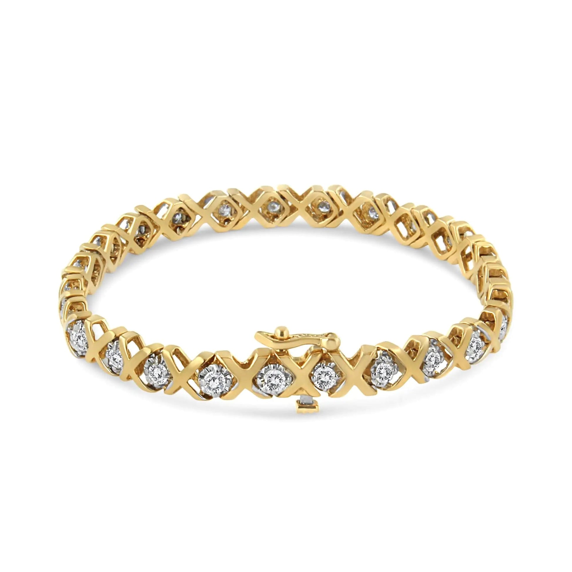 10K Yellow Gold 2.00 Cttw Round-Cut Diamond "X" Link Tennis Bracelet (I-J Color, I3 Clarity) - 7" WEM Support (www.WEM.support)