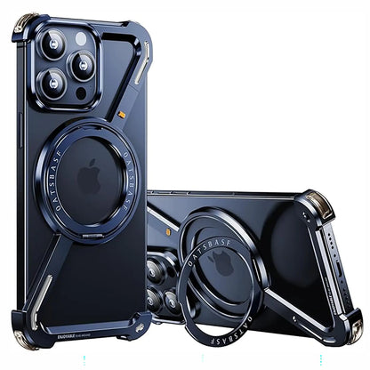 Z Shape Frameless Phone Case for iPhone 16 15 14 13 Pro Max Magsafe Metal Cover Magnetic Bumper 360° Rotation Stands (Rose Gold,iPhone 16 Pro Max)