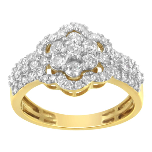 10K Yellow Gold Plated .925 Sterling Silver 1.0 Cttw Diamond Flower Cluster Open Halo Floral Ring (J-K Color, I2-I3 Clarity) WEM Support (www.WEM.support)