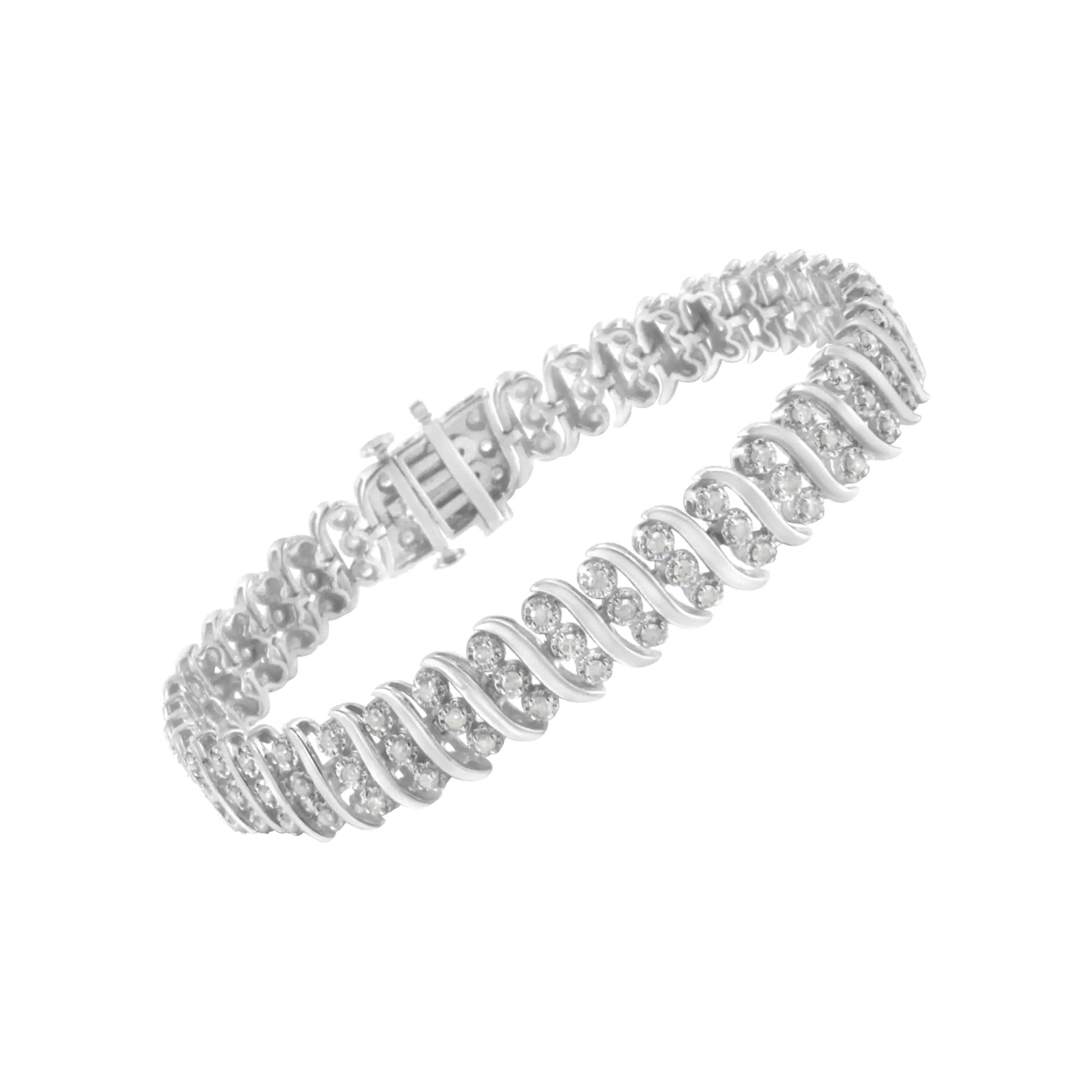 Bracelet Double Rangée en Argent Sterling et Diamants 2 cttw (I-J, I2-I3) WEM Support (www.WEM.support)