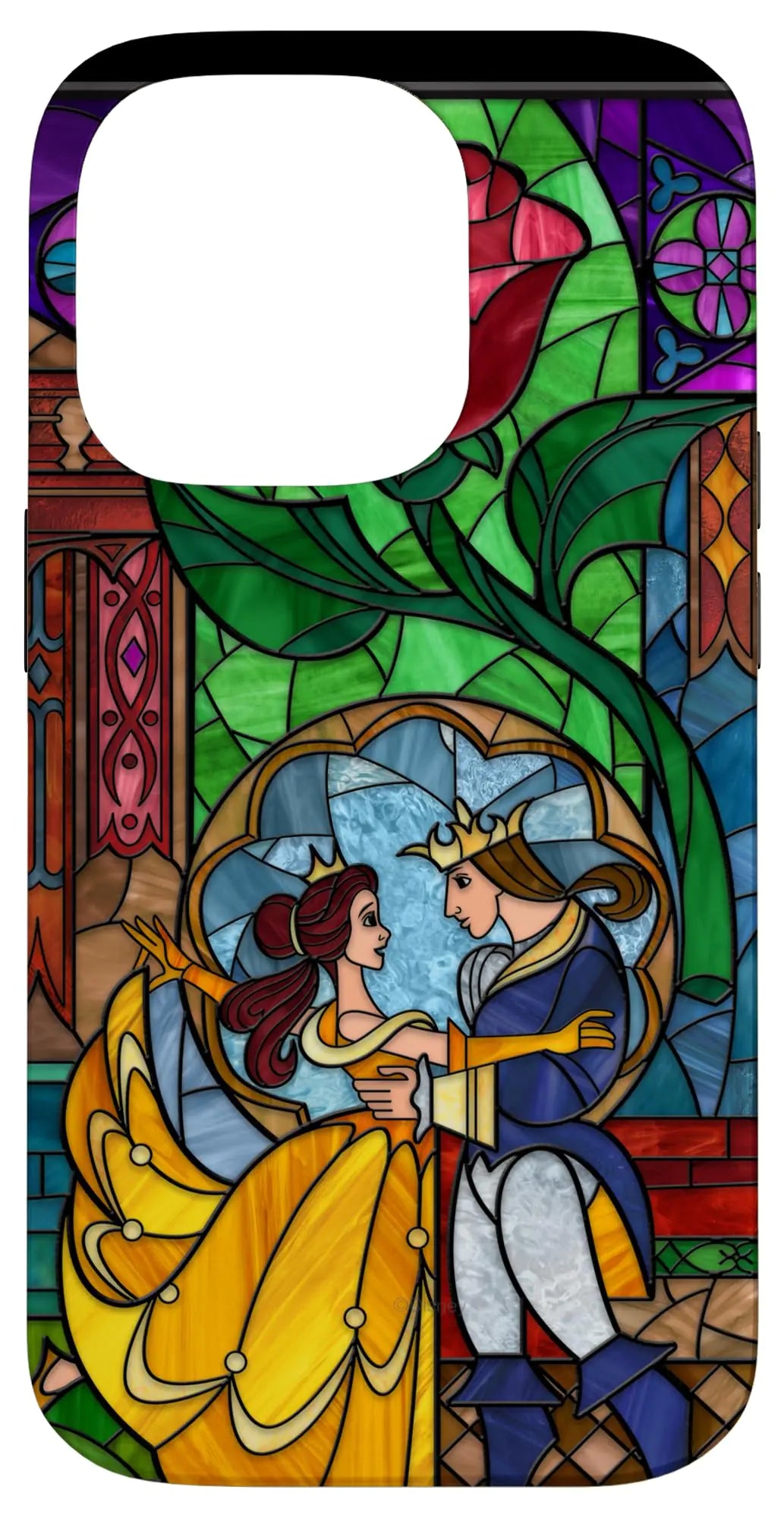 iPhone 15 Plus Disney Beauty and the Beast Belle and Prince Stained Glass Case
