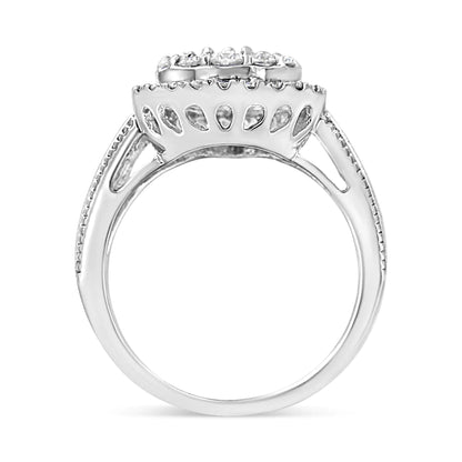 .925 Sterling Silver 1 1/2 Cttw Round-Cut Diamond Pear Shaped Halo Cocktail Ring (I-J Color, I1-I2 Clarity) WEM Support (www.WEM.support)