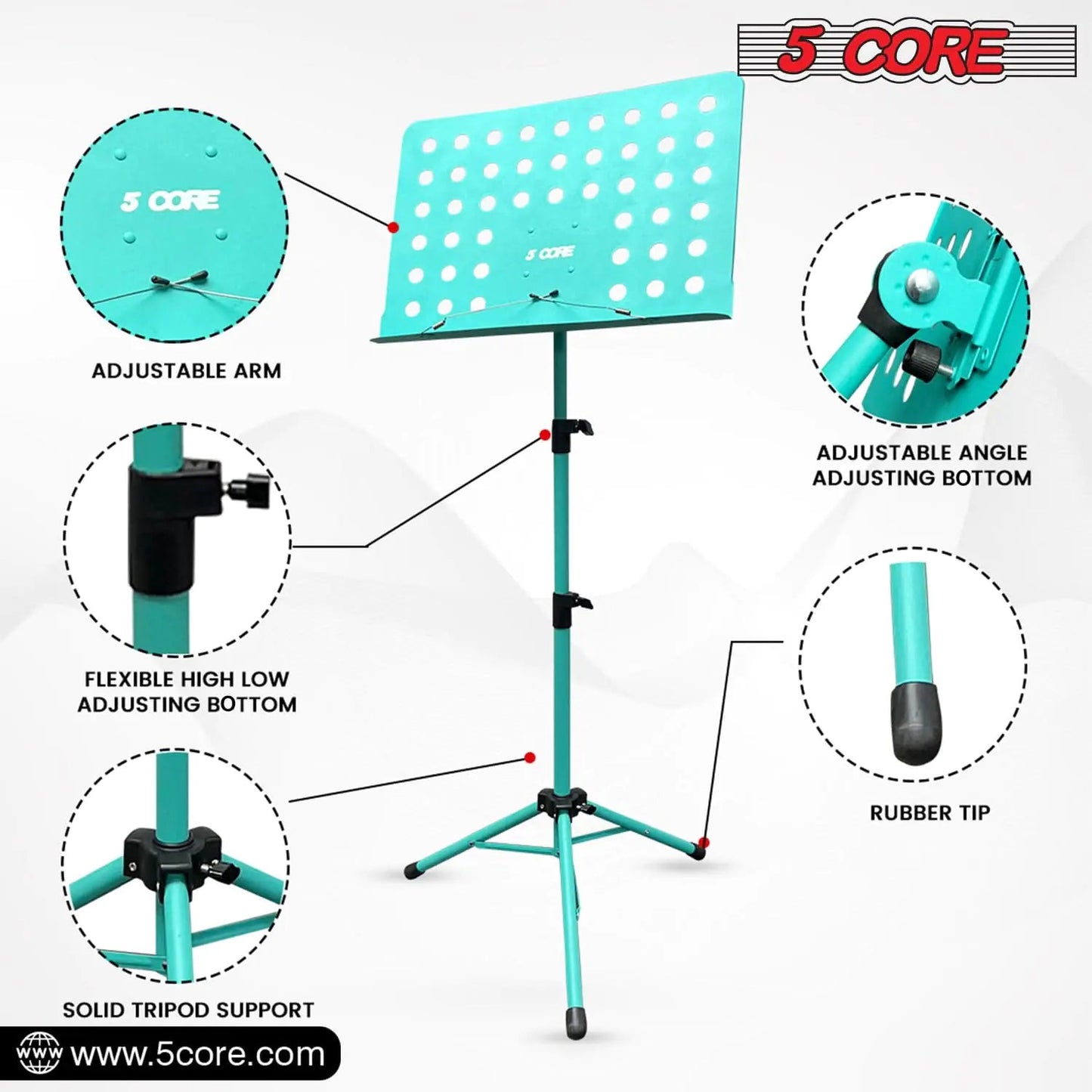 Suporte de Música 5Core para Partituras, Tripé Portátil Ajustável e Dobrável WEM Support (www.WEM.support)