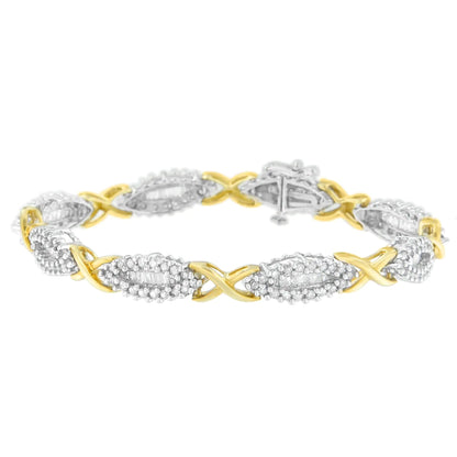 10K Two-Toned Round and Baguette-cut Diamond Bracelet (3 cttw, H-I Color, I2-I3 Clarity) WEM Support (www.WEM.support)