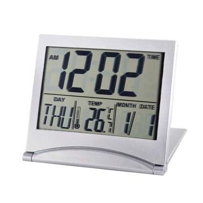 Digital Travel Alarm Clock Foldable Temperature LCD Clock Compact Desk Timer New WEM Support (www.WEM.support)