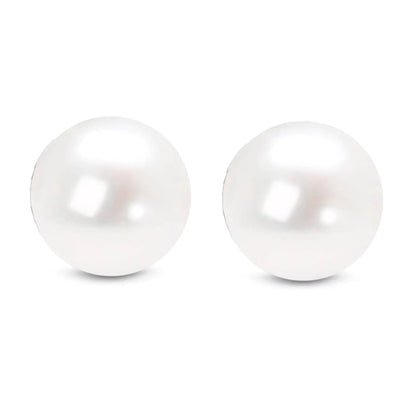 14K Gold Round White Saltwater Akoya Cultured Pearl Stud Earrings AAA+ Quality - Choice of MM Size WEM Support (www.WEM.support)