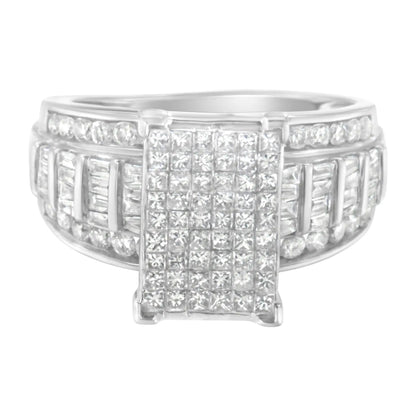 14K White Gold 2.0 Cttw Mixed-Cut Diamond Rectangle Invisible-Set Composite Cluster Ring with Bar- and Channel-Set Band (H-I Color, SI2-I1 Clarity) WEM Support (www.WEM.support)