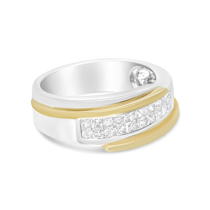14K Yellow and White Gold 1.00 Cttw Princess-Cut Diamond Modern Gent's Band (H-I Color, SI2-I1 Clarity) - Size 10 WEM Support (www.WEM.support)