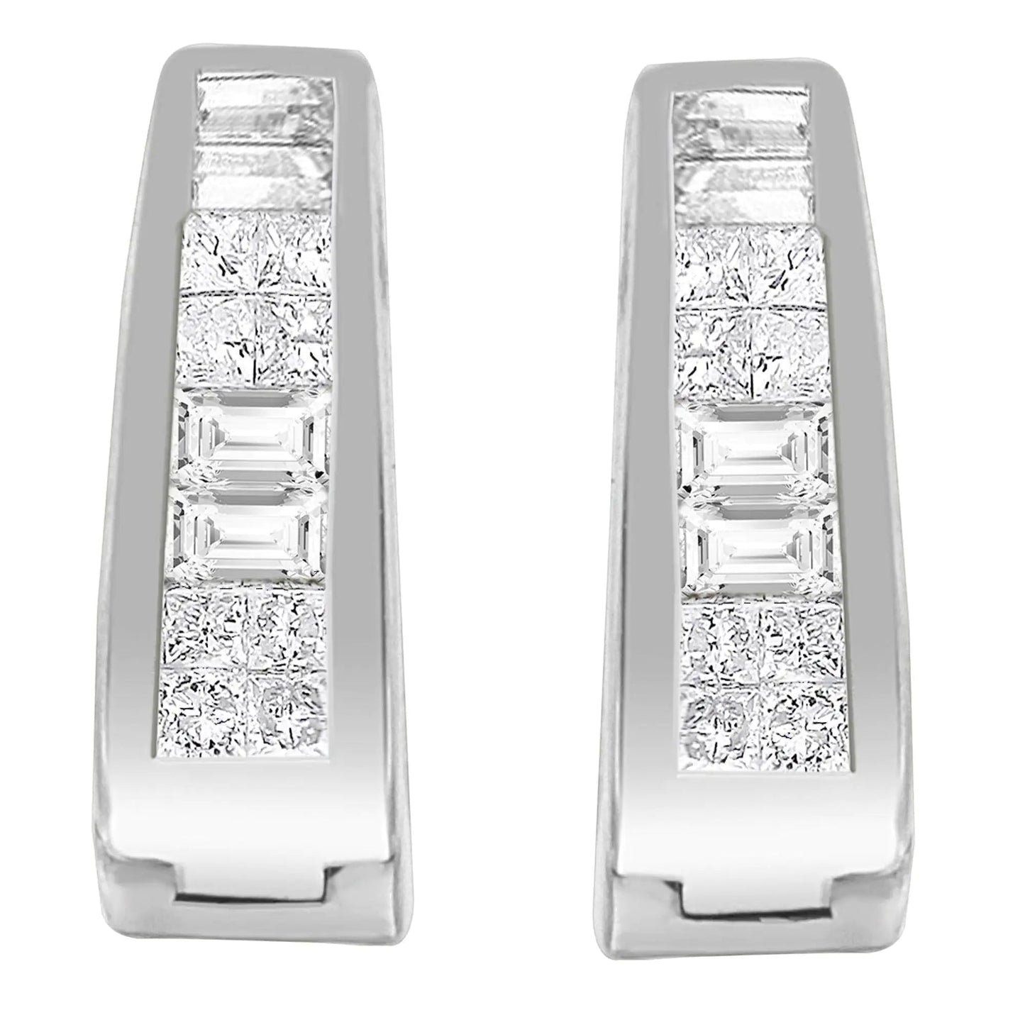 14K White Gold Princess and Baguette-Cut Diamond Long Hoop Earrings(0.50 cttw,I-J Color,VS1-VS2 Clarity) WEM Support (www.WEM.support)