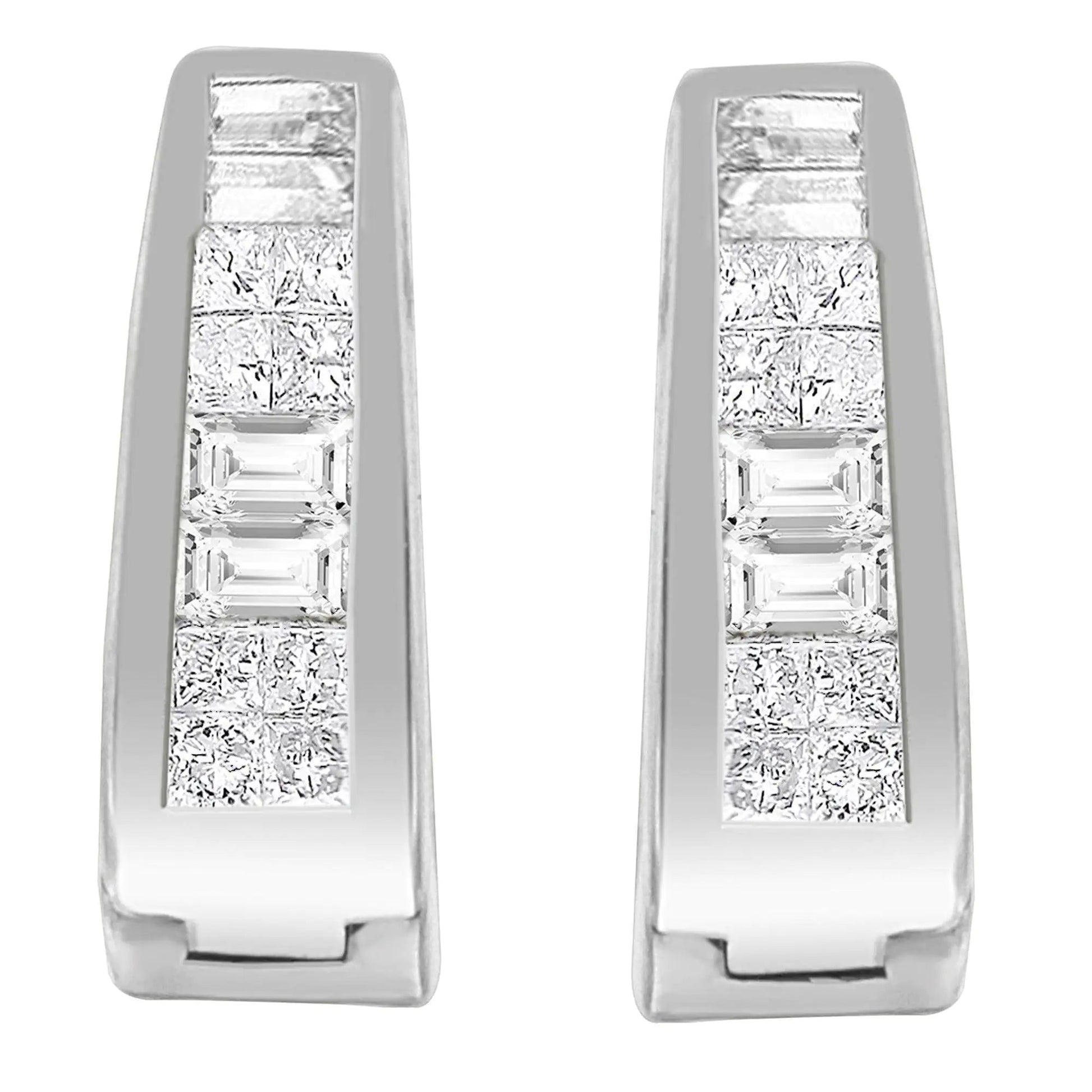 14K White Gold Princess and Baguette-Cut Diamond Long Hoop Earrings(0.50 cttw,I-J Color,VS1-VS2 Clarity) WEM Support (www.WEM.support)