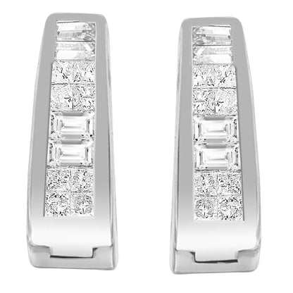 14K White Gold Princess and Baguette-Cut Diamond Long Hoop Earrings(0.50 cttw,I-J Color,VS1-VS2 Clarity) WEM Support (www.WEM.support)