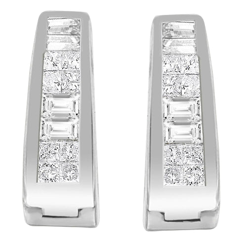 14K White Gold Princess and Baguette-Cut Diamond Long Hoop Earrings(0.50 cttw,I-J Color,VS1-VS2 Clarity) WEM Support (www.WEM.support)