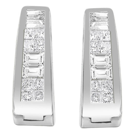 14K White Gold Princess and Baguette-Cut Diamond Long Hoop Earrings(0.50 cttw,I-J Color,VS1-VS2 Clarity) WEM Support (www.WEM.support)