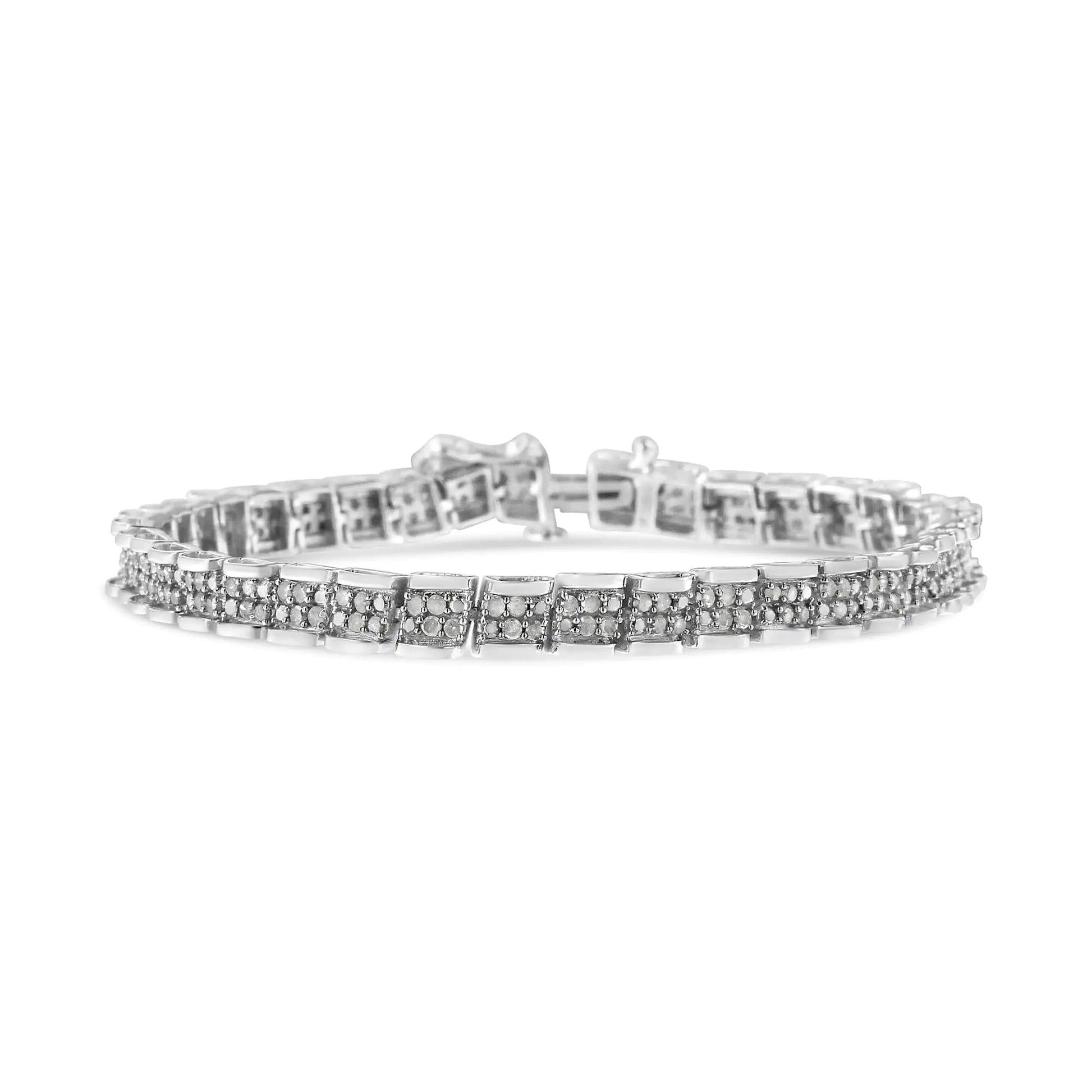 .925 Sterling Silver 2.0 Cttw Diamond 7" Round Miracle Plate Link Bracelet (I-J Color, I2-I3 Clarity) WEM Support (www.WEM.support)