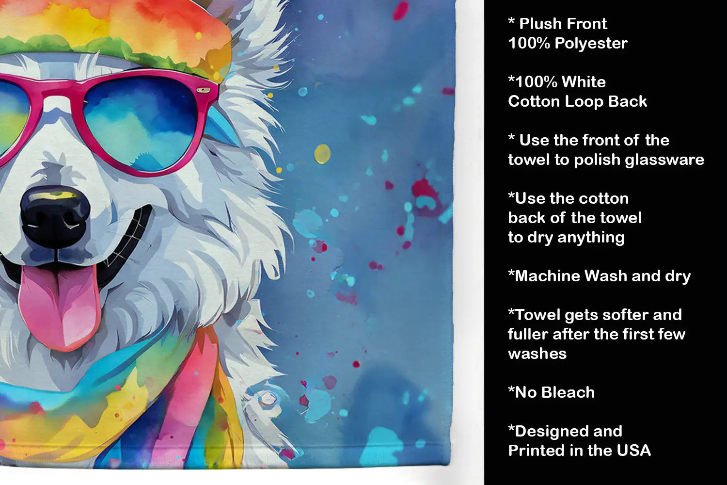 American Eskimo Hippie Dawg Kitchen Towel WEM Support (www.WEM.support)