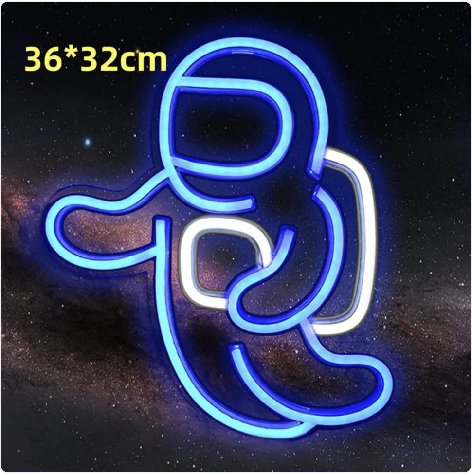 LED Neon Light Spaceman & Planet Wall Decor WEM Support (www.WEM.support)