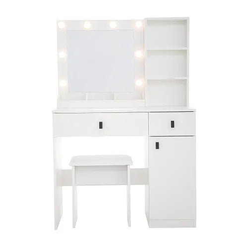 Vanity Desk With Lights, Vanity Set With Mirror, Makeup Vanity Desk With Large Drawers Three Level Storage Dreeser, VanitysVanities With 3 Lights Brightness Adjustable For Bedroom, White WEM Support (www.WEM.support)