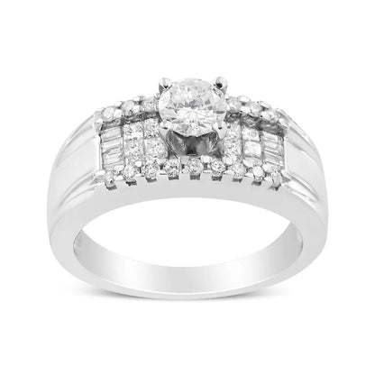 14K White Gold 1.00 Cttw 4 Prong Solitaire Set Diamond Cocktail Fashion Ring (I1-I2 Clarity, H-I Color) WEM Support (www.WEM.support)