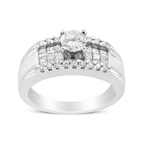 14K White Gold 1.00 Cttw 4 Prong Solitaire Set Diamond Cocktail Fashion Ring (I1-I2 Clarity, H-I Color) WEM Support (www.WEM.support)