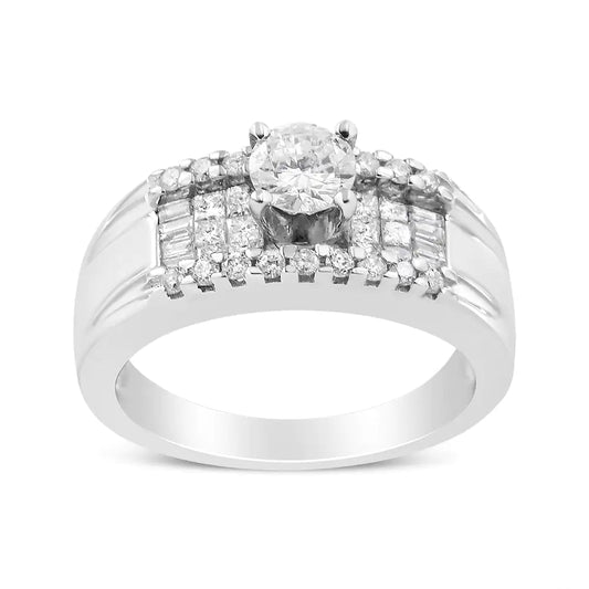 14K White Gold 1.00 Cttw 4 Prong Solitaire Set Diamond Cocktail Fashion Ring (I1-I2 Clarity, H-I Color) WEM Support (www.WEM.support)