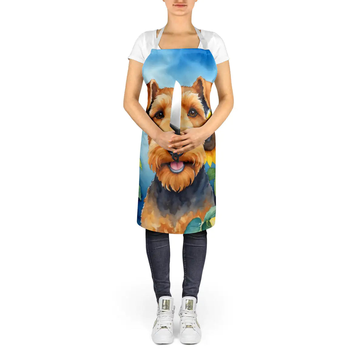 Airedale Terrier in Sunflowers Apron WEM Support (www.WEM.support)