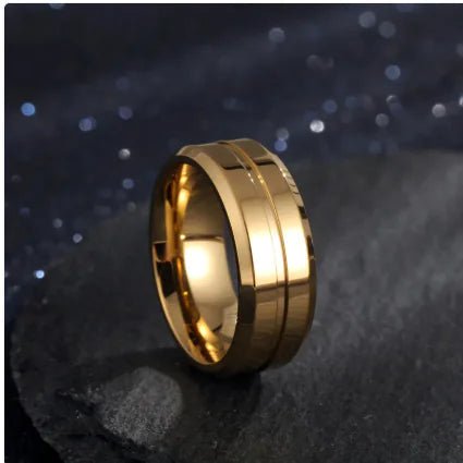 8mm Simple Groove Electroplating 18K Gold - plated Ring - Catch Cards