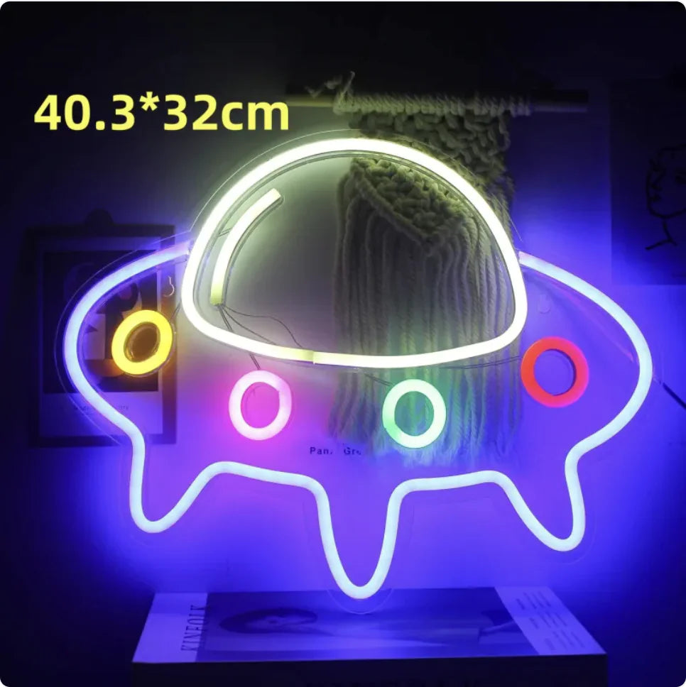 LED Neon Light Spaceman & Planet Wall Decor WEM Support (www.WEM.support)